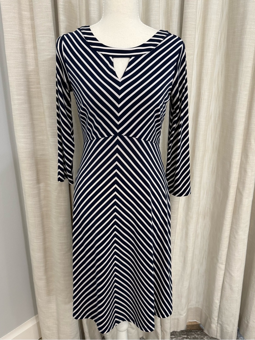Roz & Ali Navy and White Chevron Dress